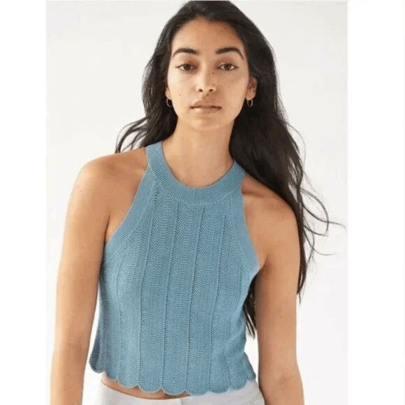 Aritzia WILFRED Halter Espace Sage Green Scallop Knit Crop Tank Medium - Picture 5 of 5